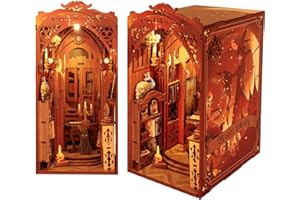 JELMOK DIY Book Nook Kit for Adults, DIY Miniature House Kit Insert Decor with LED Light, 3D Wooden Puzzle Booknooks Bookends Dollhouse Bookshelf Magic Book House Book Nook Decoration (Magic Library)