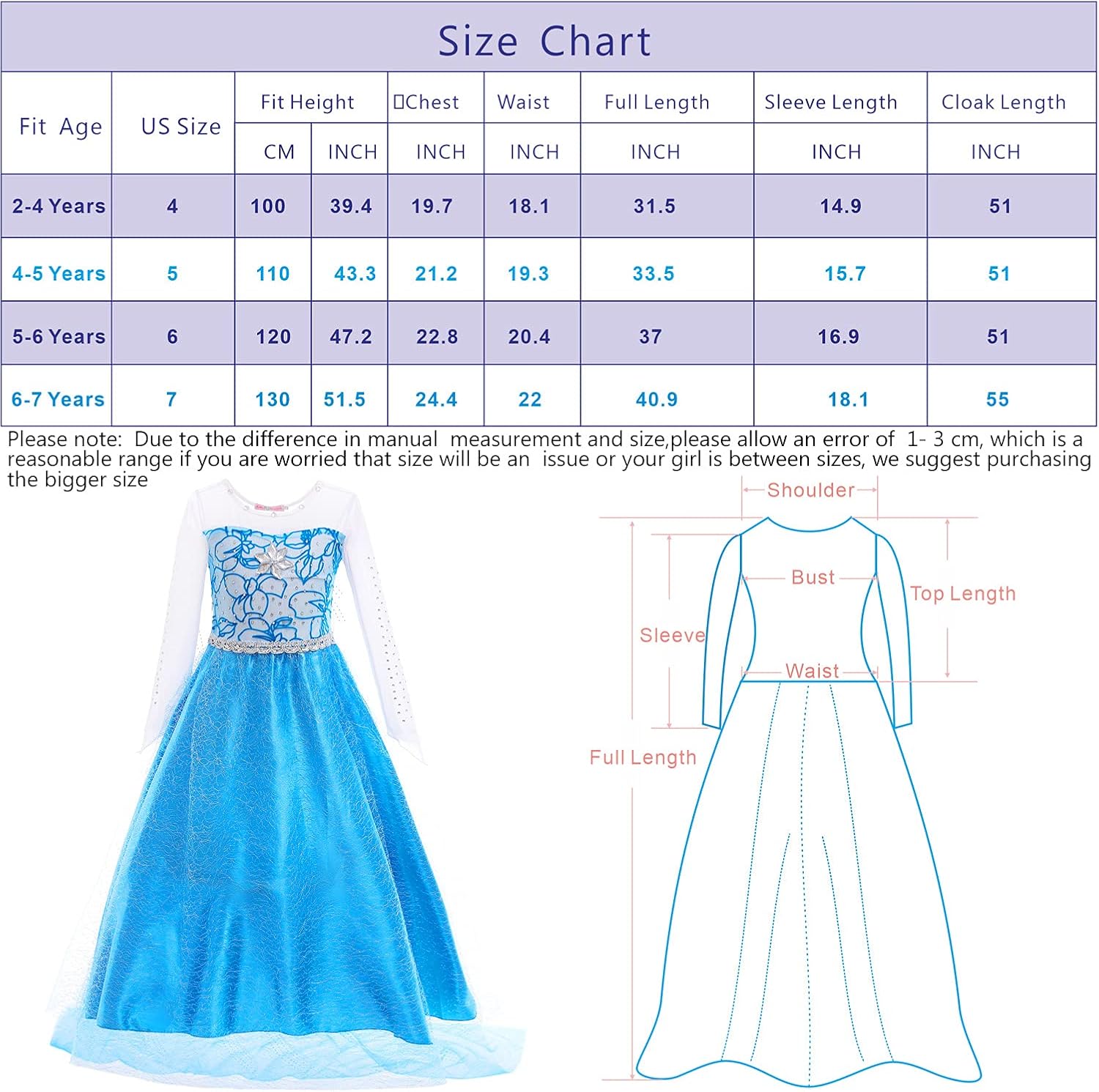 Familycrazy Princess Costume, Princess Dresses for Girls Dress up Fancy Party Age 2-12Y: Clothing