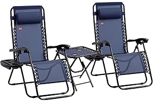 Outsunny Zero Gravity Chair Set of 2 with Side Table, Folding Lounge Chair with Cupholders & Pillows, Patio Chair Set for Poo