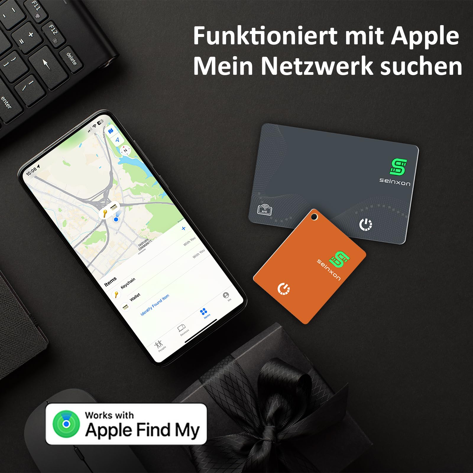 Wallet Tracker RFID Blocking Card & Mini Keychain Tag Item Finder with Recharge Clip Works with Apple Find My (iOS Only)