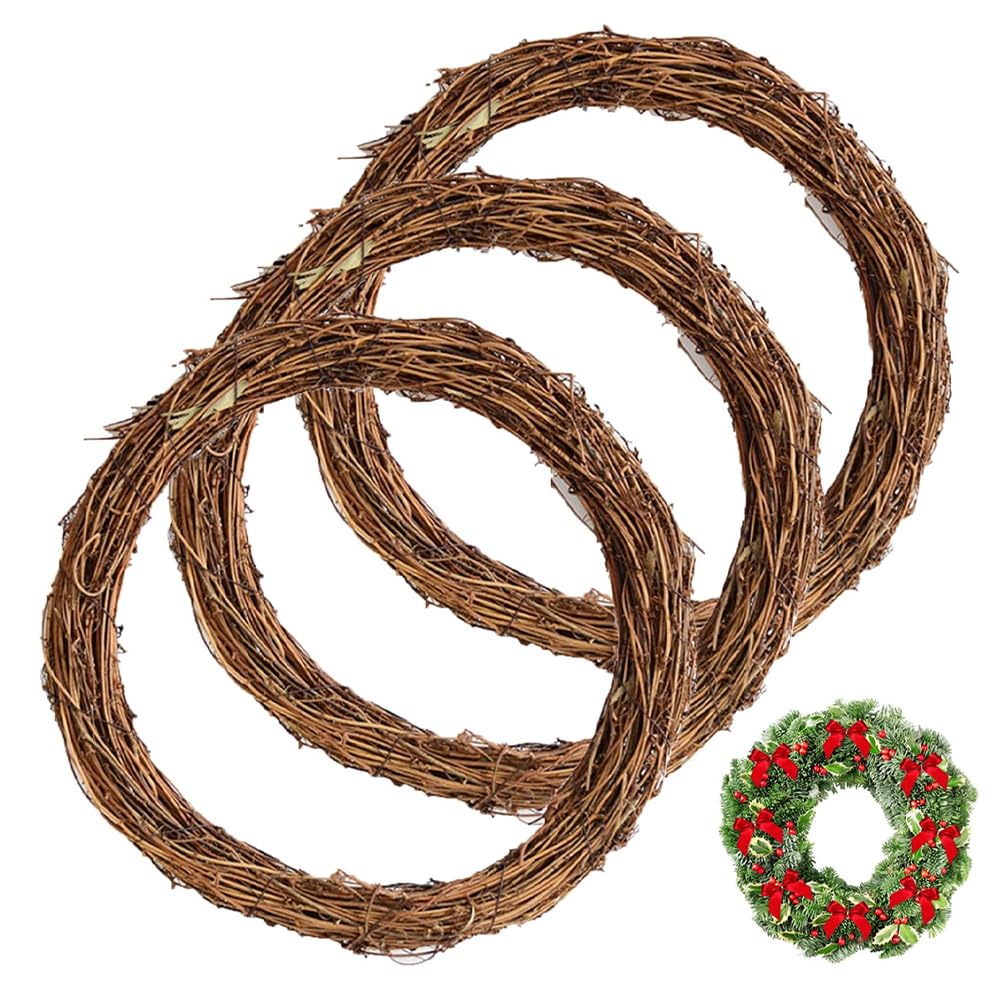 3pcs Grapevine Wreath Base, 20 cm Wreath Ring, DIY Making Kit Wreaths to Decorate for Christmas Halloween Easter