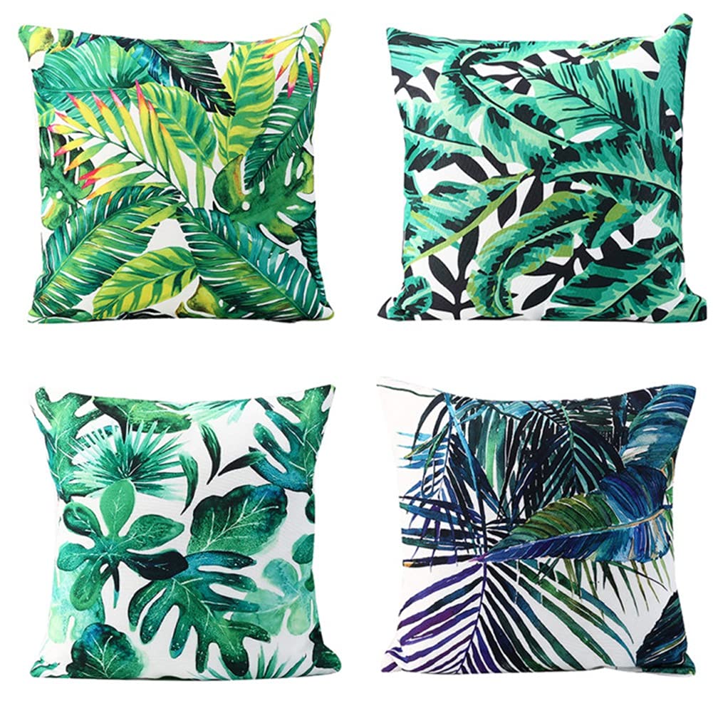 ARVOV Outdoor Waterproof Throw Pillow Covers, Tropical Plants Waterproof Cushion Cover, Waterproof Cushion Case for Outdoor Patio Garden Blench Tent Living Room and Sofa - 18 x 18 Inches