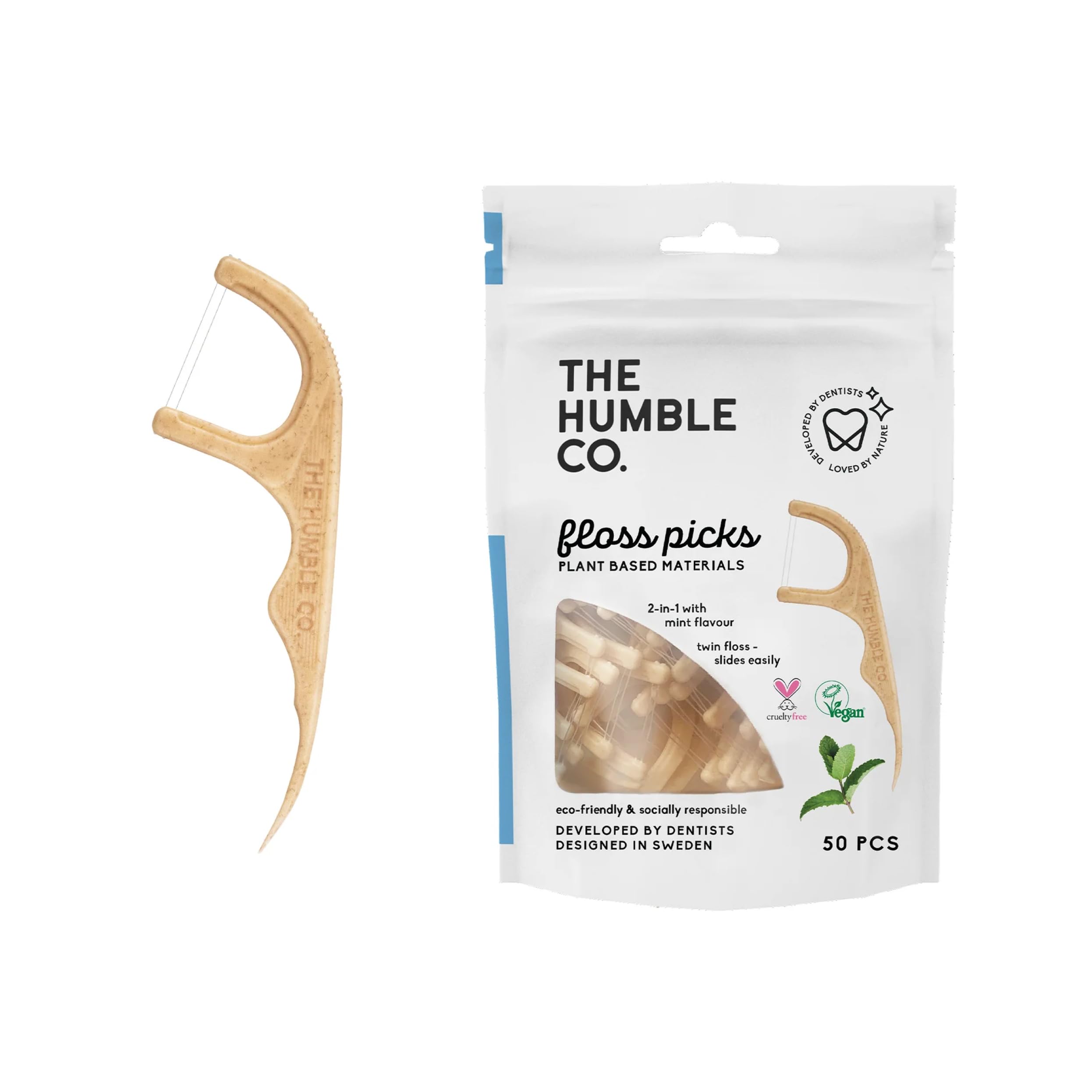 The Humble Co, 2-in-1 Floss Picks, Mint, 50 Picks