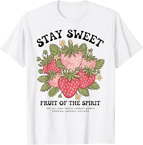 Fruit of Spirit Strawberry Boho Trendy Christian Church Crew T-Shirt