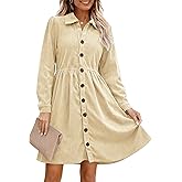 Alaster Queen Women's Corduroy Dresses Fall Long Sleeve Shirt Button Down Back Tiered Short Work Dress with Pocket