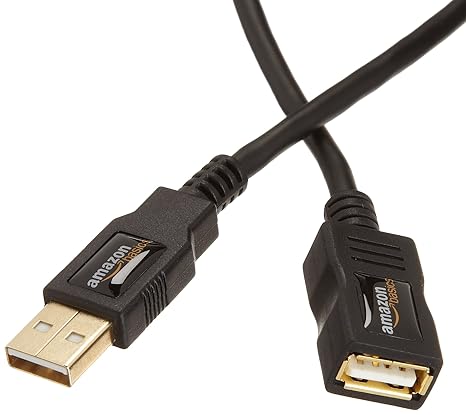 AmazonBasics L6XI USB 2.0-Verlängerungskabel A-Stecker auf A-Buchse, 1 m, 2 Stück, Schwarz