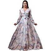Womens Summer Dresses,Floral Patterns Vintage Elegant Cocktail Long Sleeve Boho Casual Maxi Wedding Guest Dresses for Women