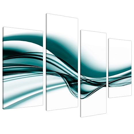 Large Modern Teal Canvas Wall Art Pictures 130cm Wide Prints Set 4033