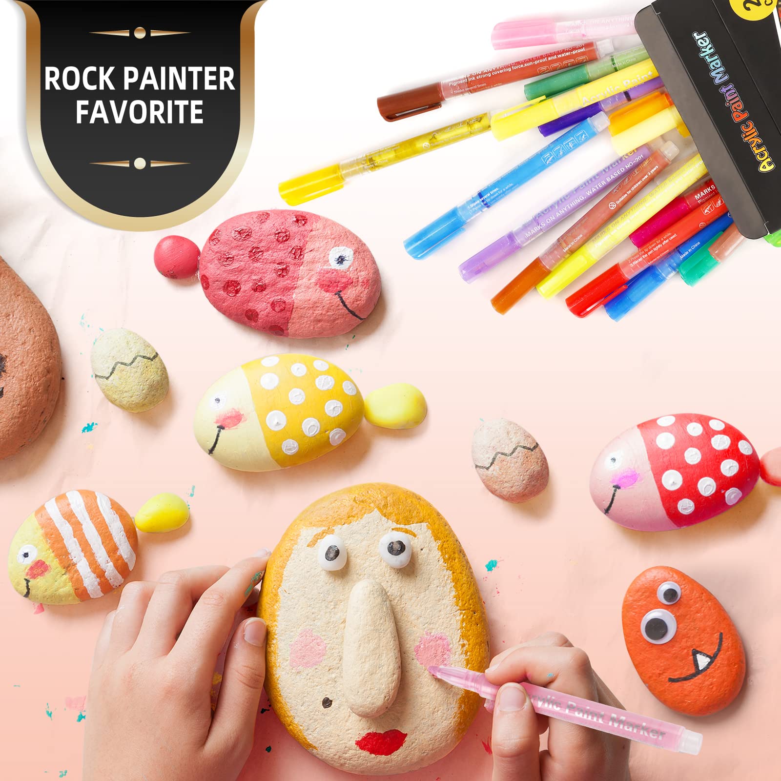 Acrylic Paint Pens Markers-24 Colors Waterproof Paint Pens for Rock Painting,Graffiti, Stone, Ceramic, Glass, Wood, Fabric, Canvas, Porcelain, Metal,Pumpkins,Water Based Quick Dry Non-Toxic No Odor