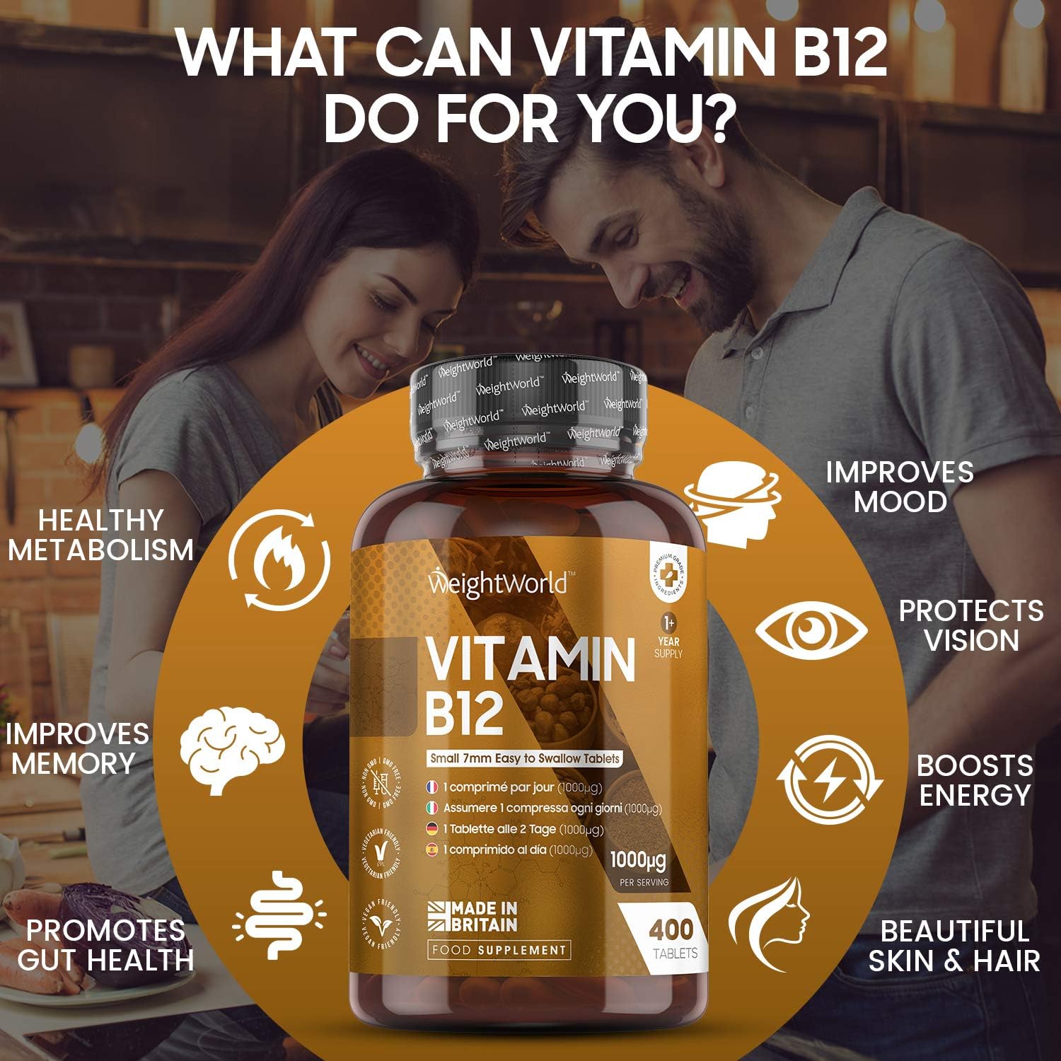 Vitamin B12 Tablets, 450 Tablets (1+ Year Supply), 1 Per Day, 1000mcg, 6mm in Size, Easy to Swallow, Methylcobalamin Form - Image 4