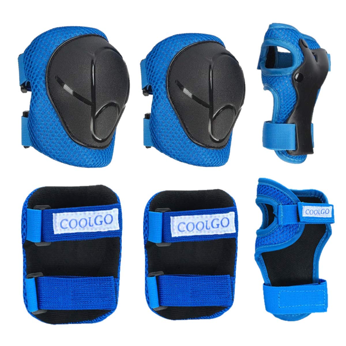 COOLGO Child Kids Protective Gear Set, Knee Pads Elbow Pads Wrist Guards 6 pcs for Multi Sports Skateboard Inline Roller Skates Cycling Biking BMX Bicycle (Blue)