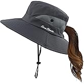 Mukeyo Womens Summer Sun Hat Wide Brim Outdoor UV Protection Hat Foldable Ponytail Bucket Cap for Beach Fishing Hiking