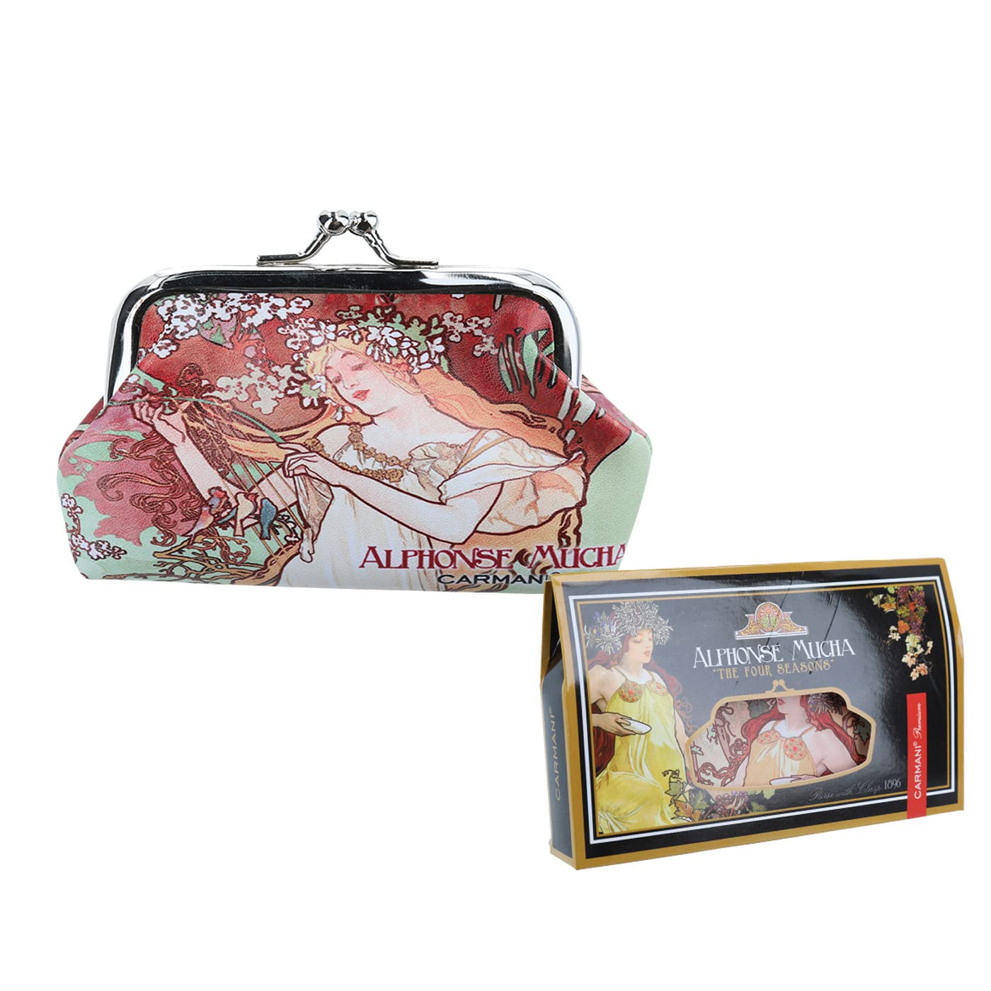 CARMANI - Medium Ladies Clasp Coin Purse with Alphonse Mucha "Four Season Spring"