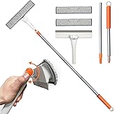 JEHONN Telescopic Window Squeegee Cleaning Equipment Kit 48 Inches 2 in 1 Extendable Window Cleaner Tool, Scraper and Scrubbe