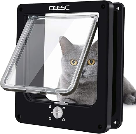 Ceesc Chatière Pour Chat Chatière Imperméabiliser Avec Verrou Rotatif à 4 Voies Pour Chat Petit Chien Facile à Installer Et à Utiliser Version