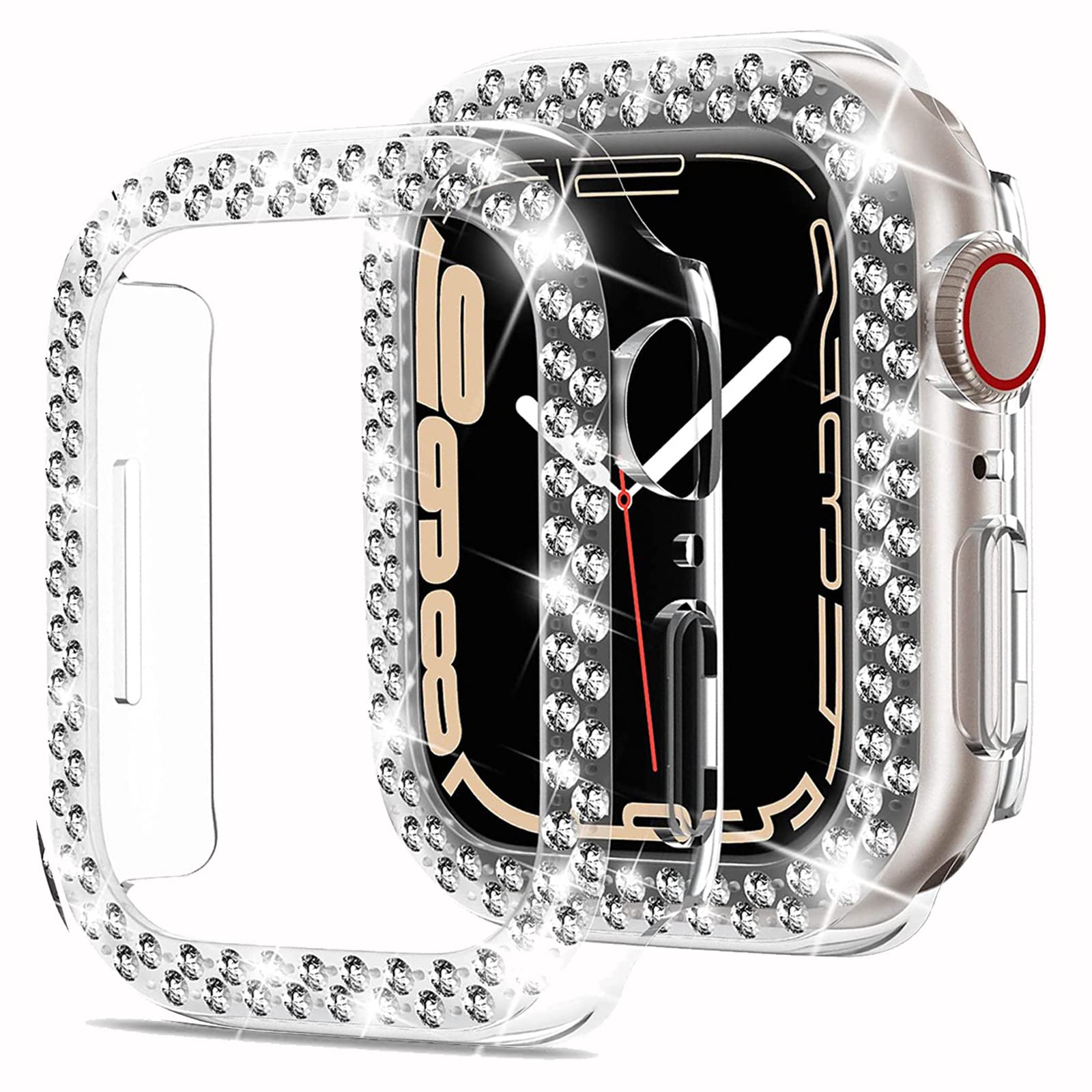 Miimall for Apple Watch Series 8/Series 7 41mm Case with Bling Crystal Rhinestone, Hard PC Bumper Anti-scratch Anti-drop Full Coverage Protective Cover for Apple Watch Series 8/Series 7-Clear