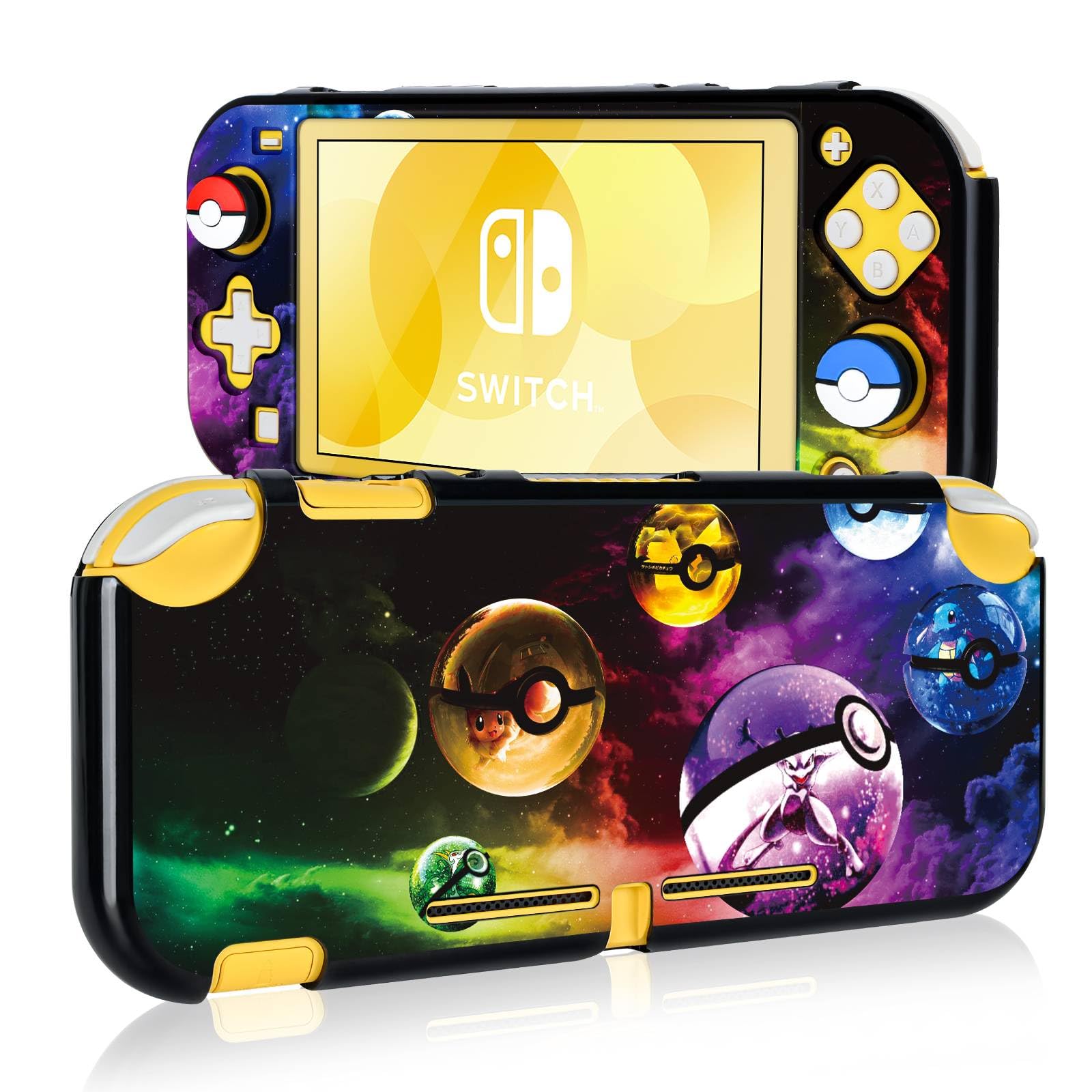DLseego Cartoon Balls Switch Lite Protective Case Cool Hard PC Shell Shockproof Scratch Resistant Cover Joy Con Japanese Amine Skin with 2PCS Blue and Red Balls Thumb Grips Caps for Switch 2019