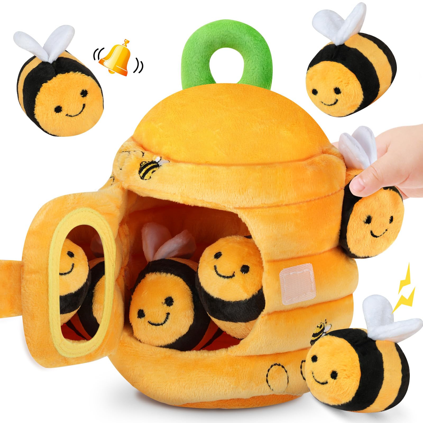 Vicloon Baby Toys 6-12 Months, Soft Baby Beehive Toy with 5 Sensory Bees, Montessori Toys - Rattle, Crinkle Paper, Squeaker, Mirror, Birthday/Easter for Babies