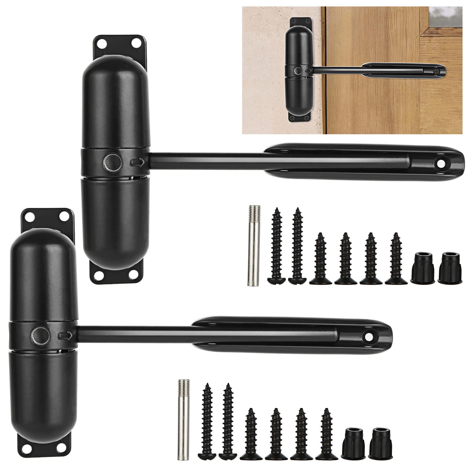 Photo 1 of 2 Pack Safety Spring Door Closers 4-1/4 inch Automatic Door Closer Residential, Auto Door Closer Adjustable Closing Door Hinge to Convert Hinged Doors to Self-Closing, Black