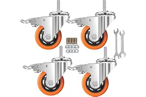 YEWEKE Stem Caster Wheels Heavy Duty Casters PVC M8-1.25x1″ (Stem Diameter 8mm, Stem Length:1″) Casters with Brake Dual Locking for Home, Office, Industry use (2 Inch, with Brake)