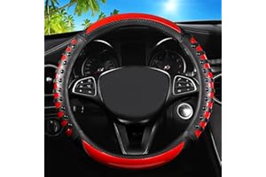 FBLOWMOD Car Leather Steering Wheel Cover - Panapi Material, Universal 14.5-15 Inch Leather Anti-Slip Breathable Auto Steering Wheel Covers for Men Women (3D Massage - Sports Red)