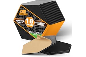 DEKIRU Self Adhesive Soundproof Foam Panels 18 Pack, 12''X10''X0.4'' Hexagon Acoustic Panels, Easy Install Sound Absorbing Panels for Home Recording Studio, Office, and More (Black)