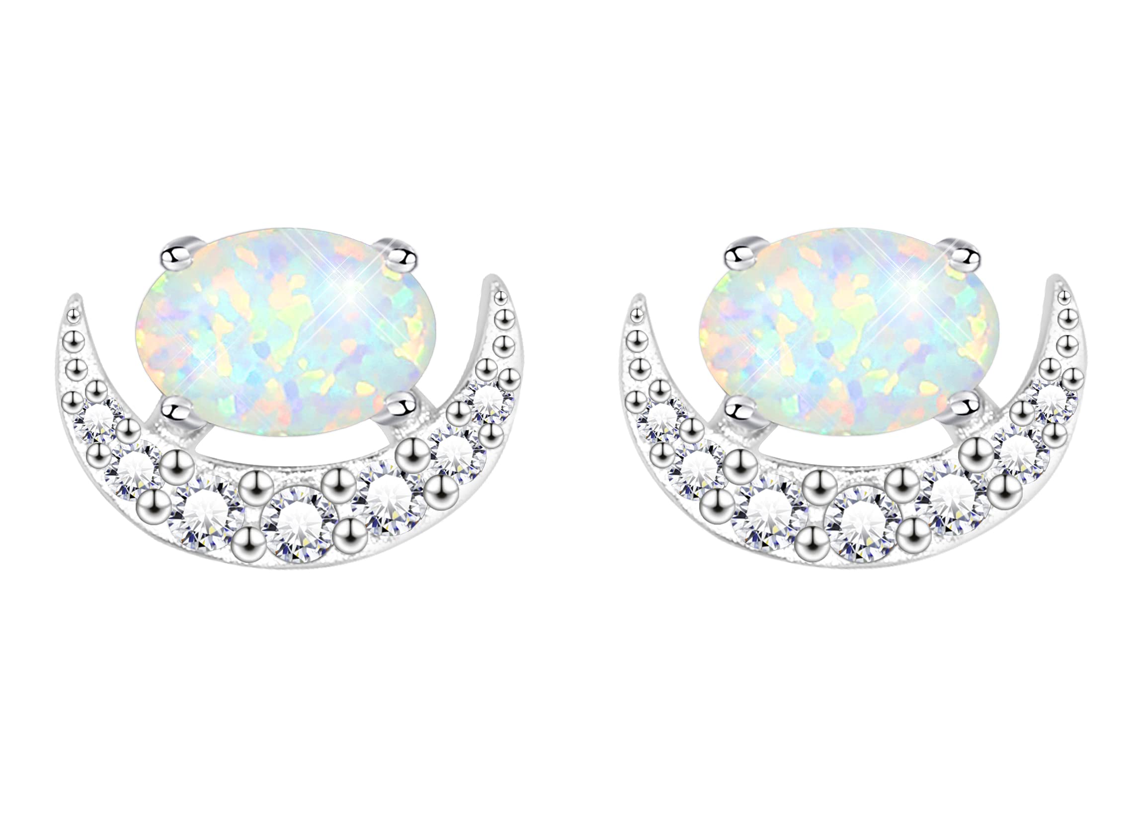 KristLand Opal Moon Earrings 925 Sterling Silver Stud Earrings Gold Plated Earring with Sparkly Cubic Zirconia Jewelry Gift for Woman Ladies Girls