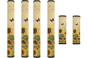 Garucesta Refrigerator Oven Door Handle Covers Pack of 6 Protective and Decorative Handle Protector for Kitchen Cabinets Oven Dishwasher Microwave, Sunflower Butterfly Retro Beige