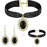 Plated Sapphire Imitation Velvet Choker Necklace for Women Jewelry Earrings Bracelet Kit Birthstone Chocker Vintage Pendant Necklaces Chockers Teen Girl Princess Gift Christmas Gothic Masquerade Decor