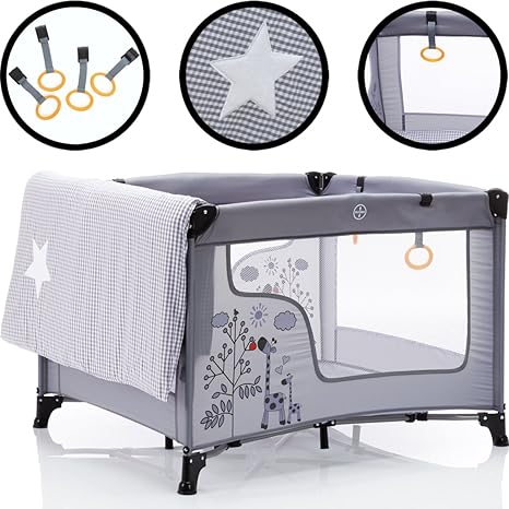 SET Laufstall/Spielstall GIRAFFE mit Matratze (100% BAUMWOLLE) Reisebett Baby Kind