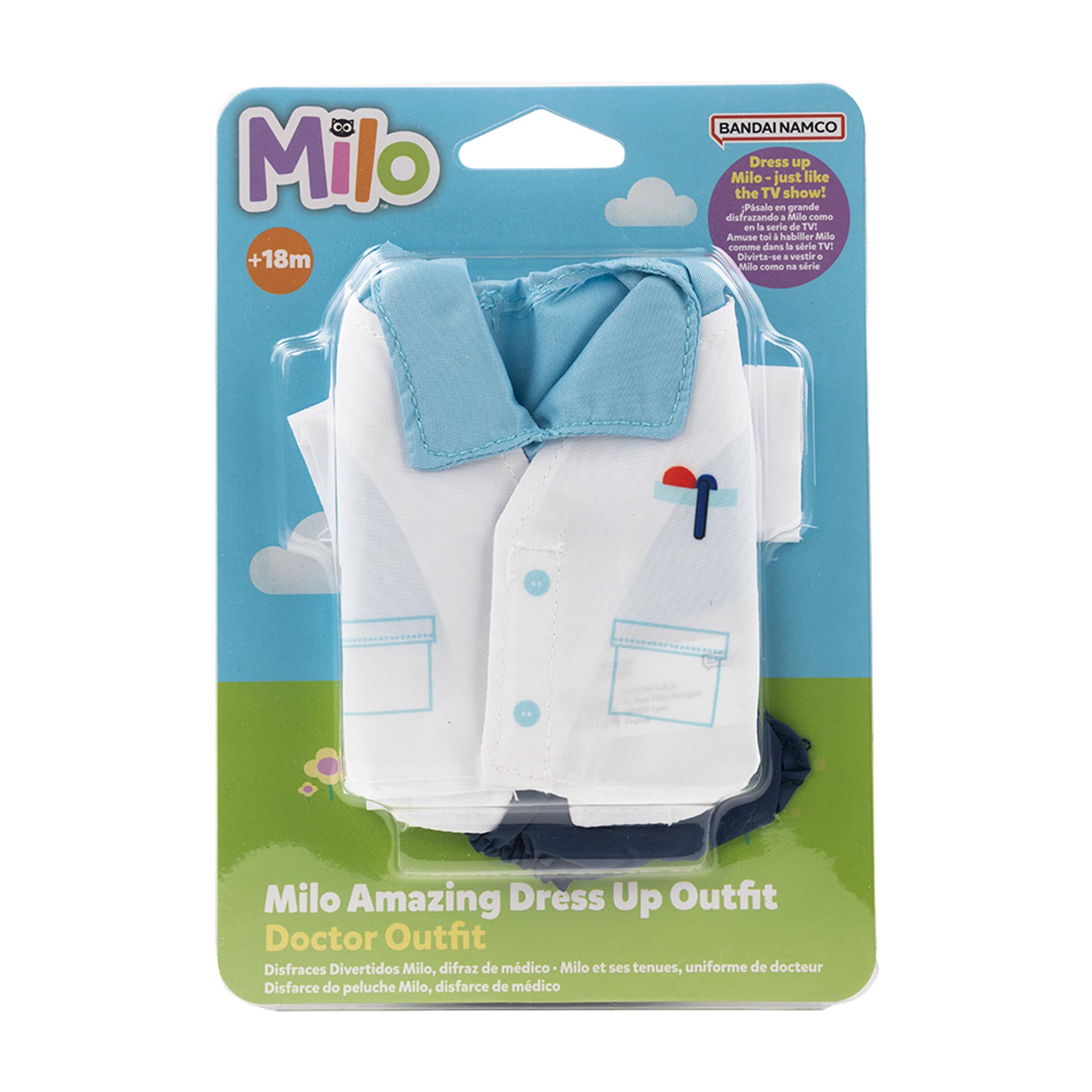 BANDAI Milo Amazing Kids Dress Up Dolls Clothes - Doctor Doll Outfits for the Talking Milo Dolls for Girls and Boys | Cuddly Soft Small Plush Toys Costume Set with White Coat and Blue Trousers