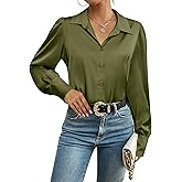 Zeagoo Womens Satin Blouse Lantern Long Sleeve Silk Button Down Shirt Dressy Casual Business Work Tunic Tops