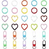 30Pcs Lobster Claw Clasps, Keychain Clasp Set, Keychain Hooks & Colored Key Rings, 10 Colors Small Set with Lobster Clasps, Heart-Shaped Clasp and Spring O Rings for DIY Crafts, Valentine's Day