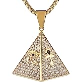 AsAlways 18K Gold Plated Pyramid Necklace for Men Stainless Steel Cubic Zirconia Coptic Ankh Cross Eye of Horus Ancient Egypt Pendant Necklace