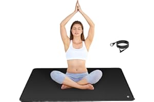 LOSUVERO Grounding Mat with 15ft Grounding Cord, Grounding Pad for Feet, for Stress Relief, Earth Connected Therapy, 24 * 35In, Black Grounding Yoga Mat for Outside Indoor