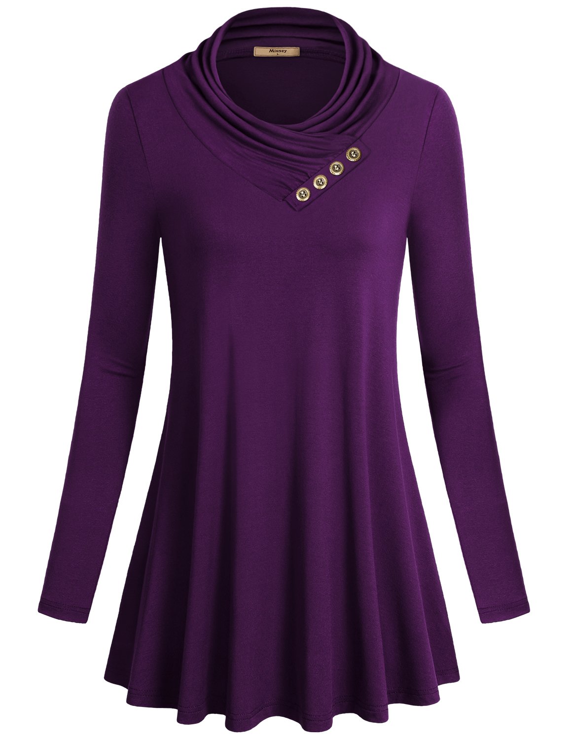 Photo 1 of Miusey Flowy Dress, Long Sleeve Cowl Neck Loose Fit Comfy Swing Tunic Casual Top Purple Medium