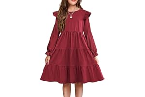 Arshiner Girl's Summer Dresses Ruffle Sleeve Tiered Swing Midi Casual Sundress with Pockets