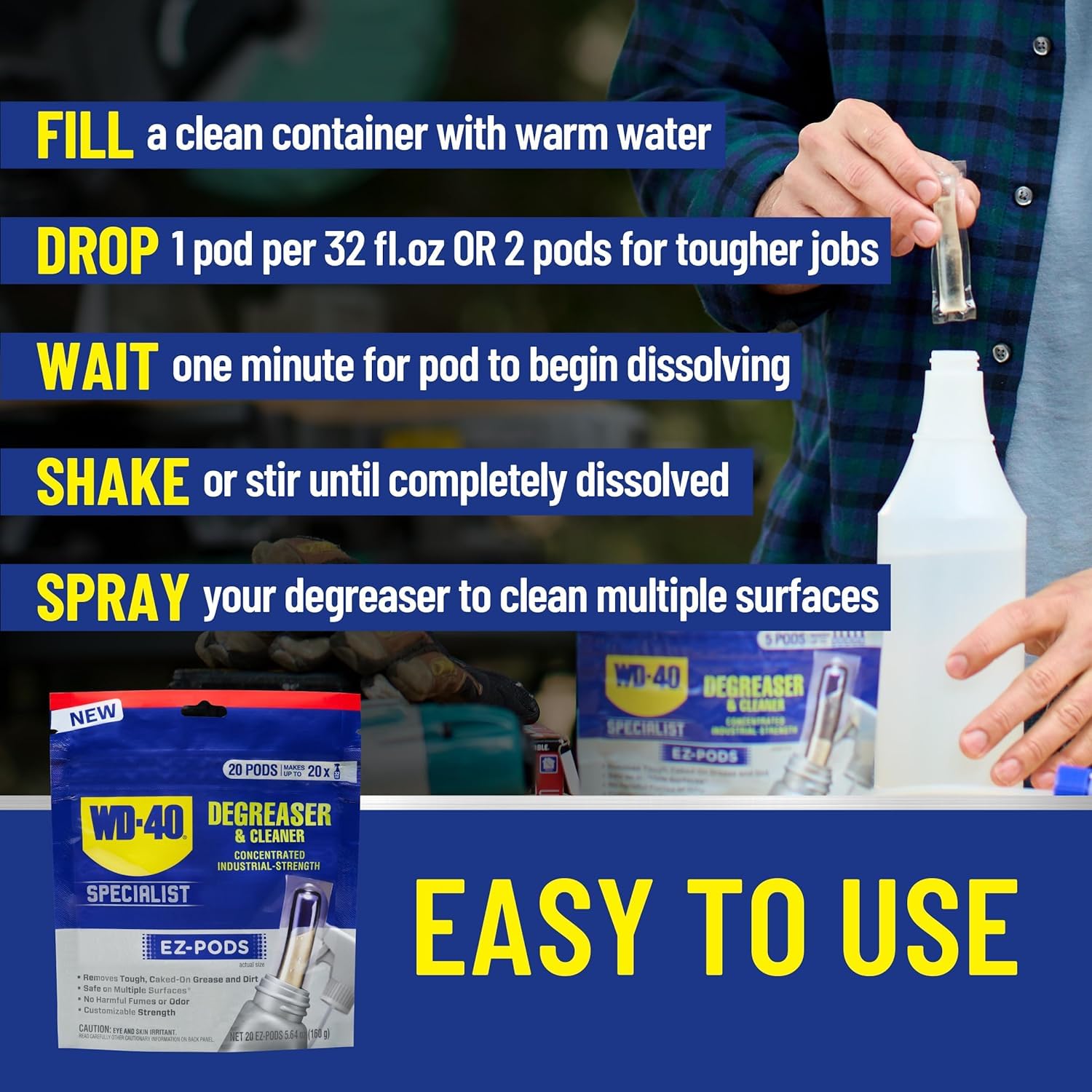 WD-40 Specialist Degreaser and Cleaner EZ-PODS, Customizable Industrial-Strength Concentrate, Multi-Surface Cleaning Solution, Cleans and Degreases BBQ, Patio Cleaner,1-Pack of 5 PODS