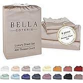 Bella Coterie Luxury Bamboo Viscose Cal King Size Sheet Set | 100% Organically Grown | Ultra Soft | Cooling for Hot Sleepers | 18" Deep Pocket [Dune]