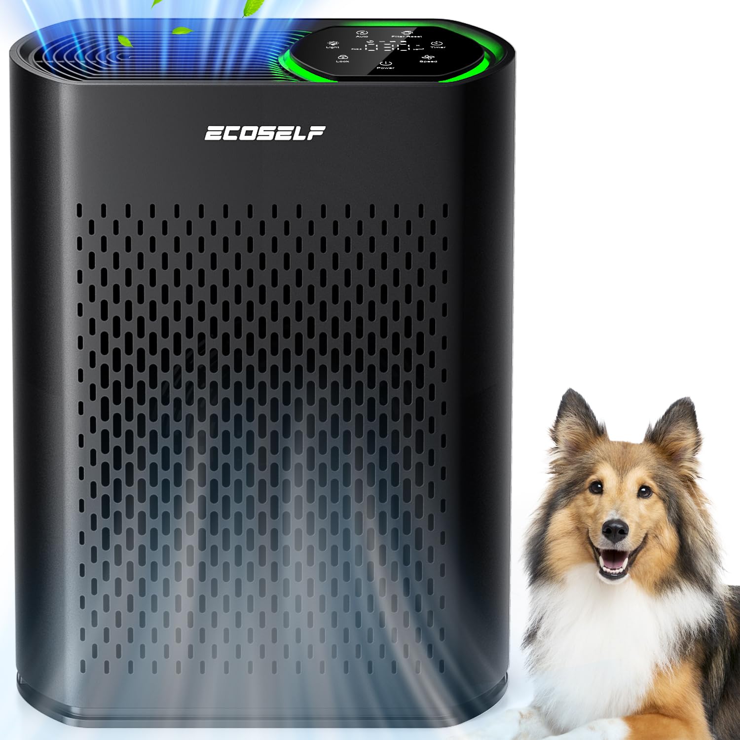 ECOSELF Air Purifiers for Home Large Room Up to 2400 Ft², Powerful HEPA Air Purifier with PM 2.5 Air Quality Display 20dB Sleep Mode, Air Purifiers for Bedroom Office Living Room HAP602 Black Image