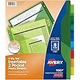 Avery Dividers for 3 Ring Binders, 8-Tab Sets, Two-Pocket Plastic Binder Dividers with Tabs, Multicolor, 1 Set (11907)