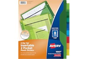 Avery Big Tab Insertable Two-Pocket Plastic Dividers, 8 Multicolor Tabs, 1 Set (11907)