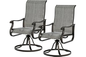 UDPATIO Patio Swivel Dining Chairs Set of 2, Outdoor Dining Chairs High Back with All Weather Breathable Textilene, Metal Rocking Frame for Lawn Garden Backyard, Gray White