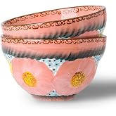 Handmade Cereal Bowls, 13 oz Ceramic Soup Bowls, Set of 2 (Glazed Pink)