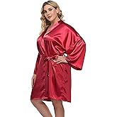 Women's Plus Size Satin Kimono Robes Short Silk Bathrobe Bridesmaid Wedding Party Nightgown Sleepwear