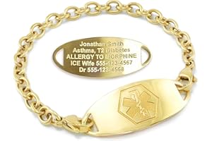 Engraved 5mm Oval Link Medical Alert ID Bracelet by MedicEngraved – Hypoallergenic Yellow Gold Stainless Steel | Classic Tag