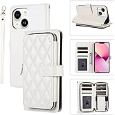 YYTVN Wallet Case for iPhone 14 Plus 6.7 inch with Zipper Card Holder & Shoulder Strap & Wrist Strap, Crossbody Purse Handbag Stylish Protective Cover for iPhone 14 Plus -White