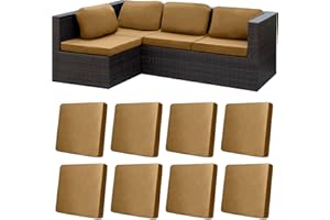 BIETYONE 8Pcs Stretch Patio Cushion Covers Outdoor Cushion Covers,for Outdoor Couch Cushion Covers Replacement,Outdoor Sofa Covers Patio Slipcovers Couch Cover,Washable Furniture Cover (Camel, Cover Only)
