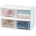 IRIS USA 17 Qt. Plastic Stackable Storage Drawers, Medium, 4 Pack, Multi-Purpose Bins for Bedroom, Bathroom, Closet, Dorm, Cr