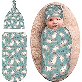 Sea Otters Cartoon Baby Stuff Newborn Baby Swaddle Blanket Swaddling Blanket with Beanie Set Soft for Unisex Girls Boys